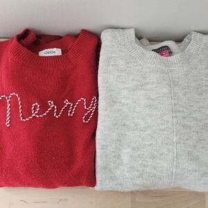 CeCe Red and Gray Women's Sweater Duo